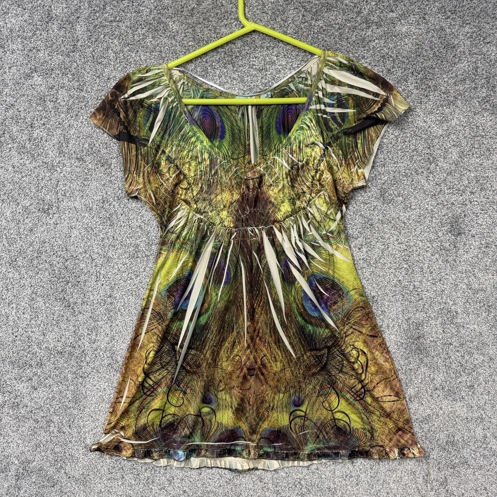 Unity World Wear Blouse Womens S Peacock Feather Y2K Babydoll Whimsigoth Fairy